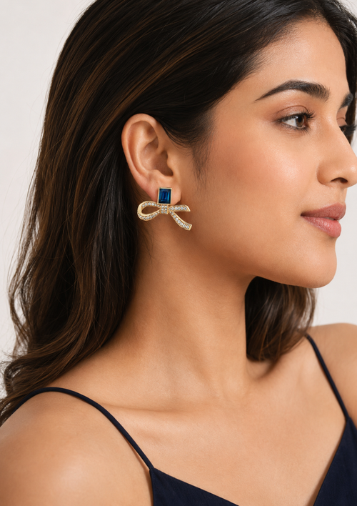 Austrian Crystal Ribbon Stud Earrings