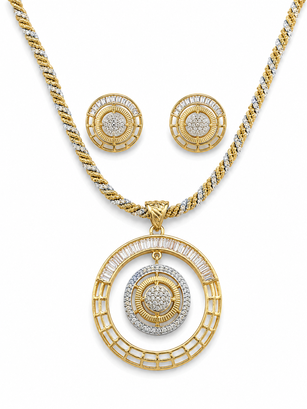 Baguette Circle American Diamond Pendant Set