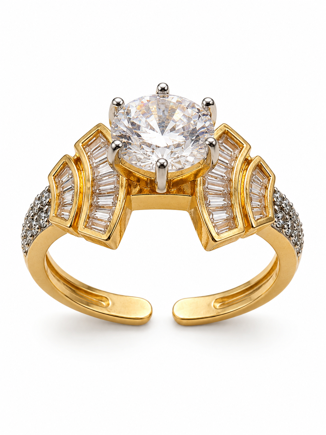 Baguette Wing Statement Ring - Gold