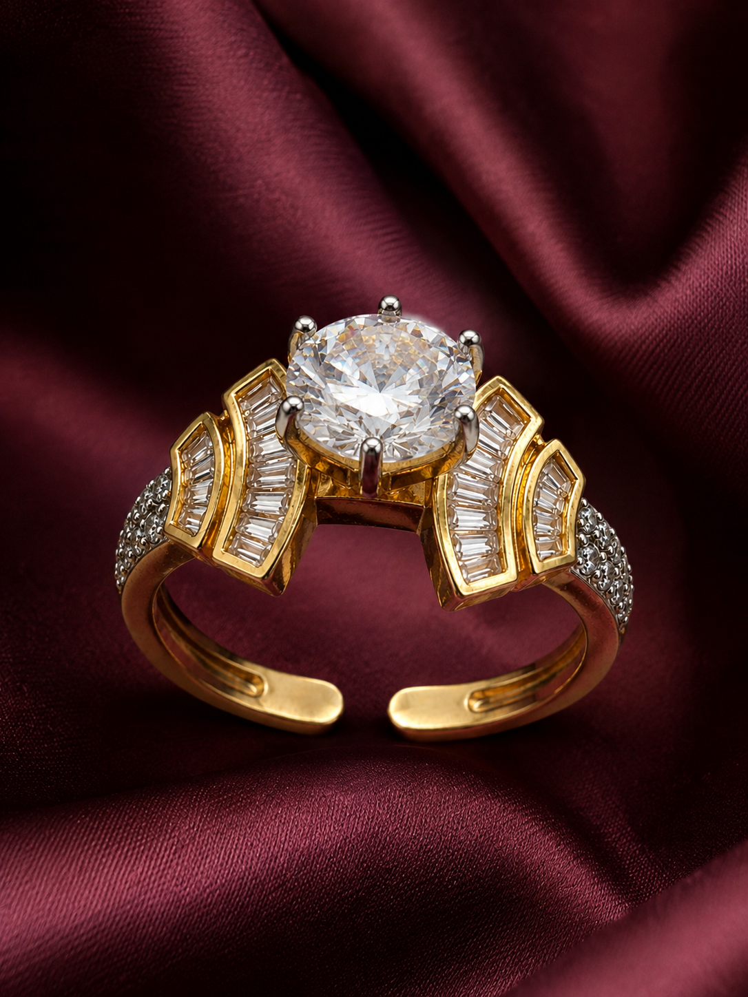 Baguette Wing Statement Ring - Gold