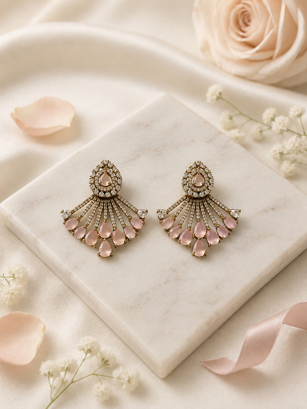 Blush Layered Fringe Statement Earrings