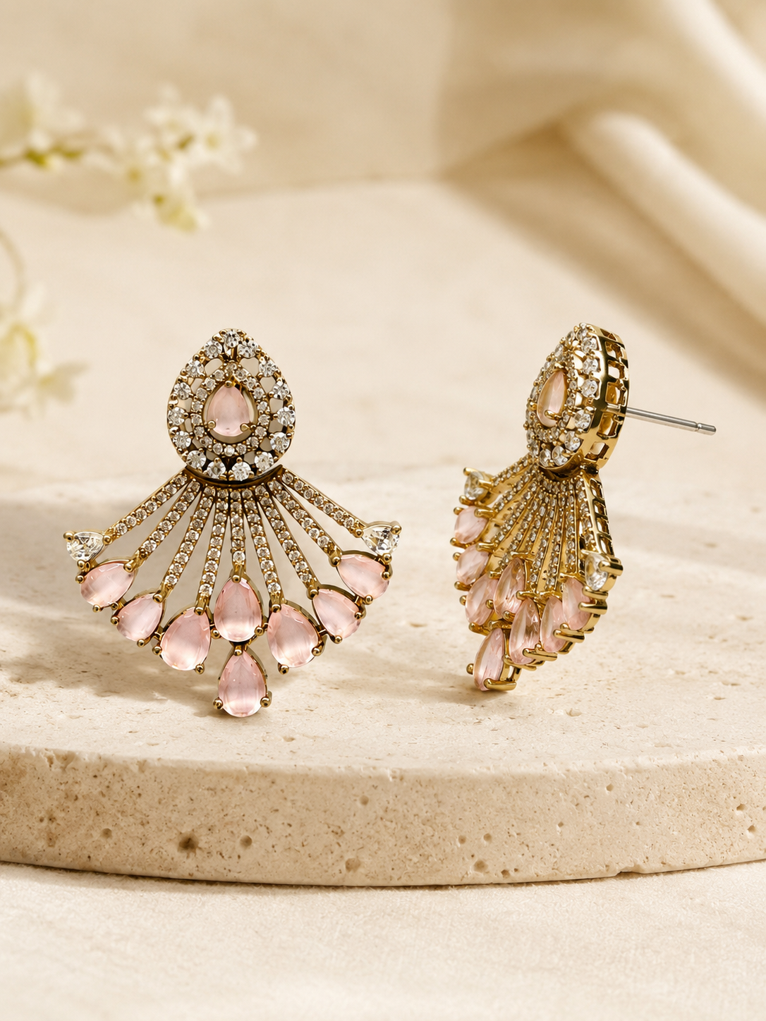 Blush Layered Fringe Statement Earrings