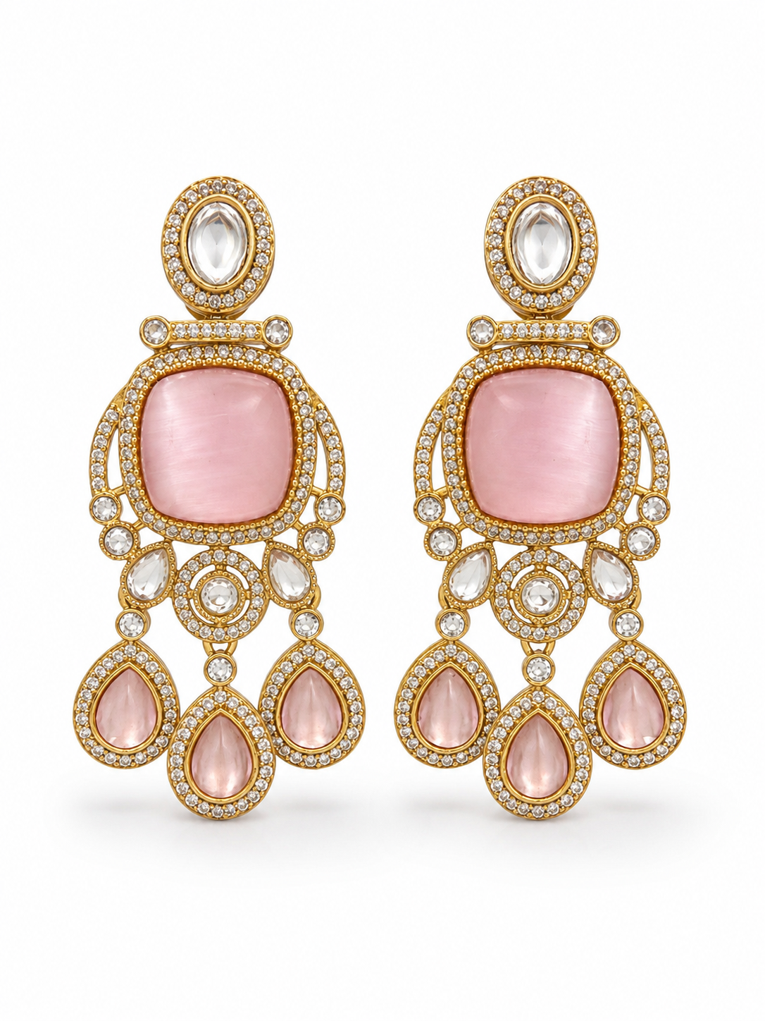 Blush Pink Naqsh Kundan Polki Danglers