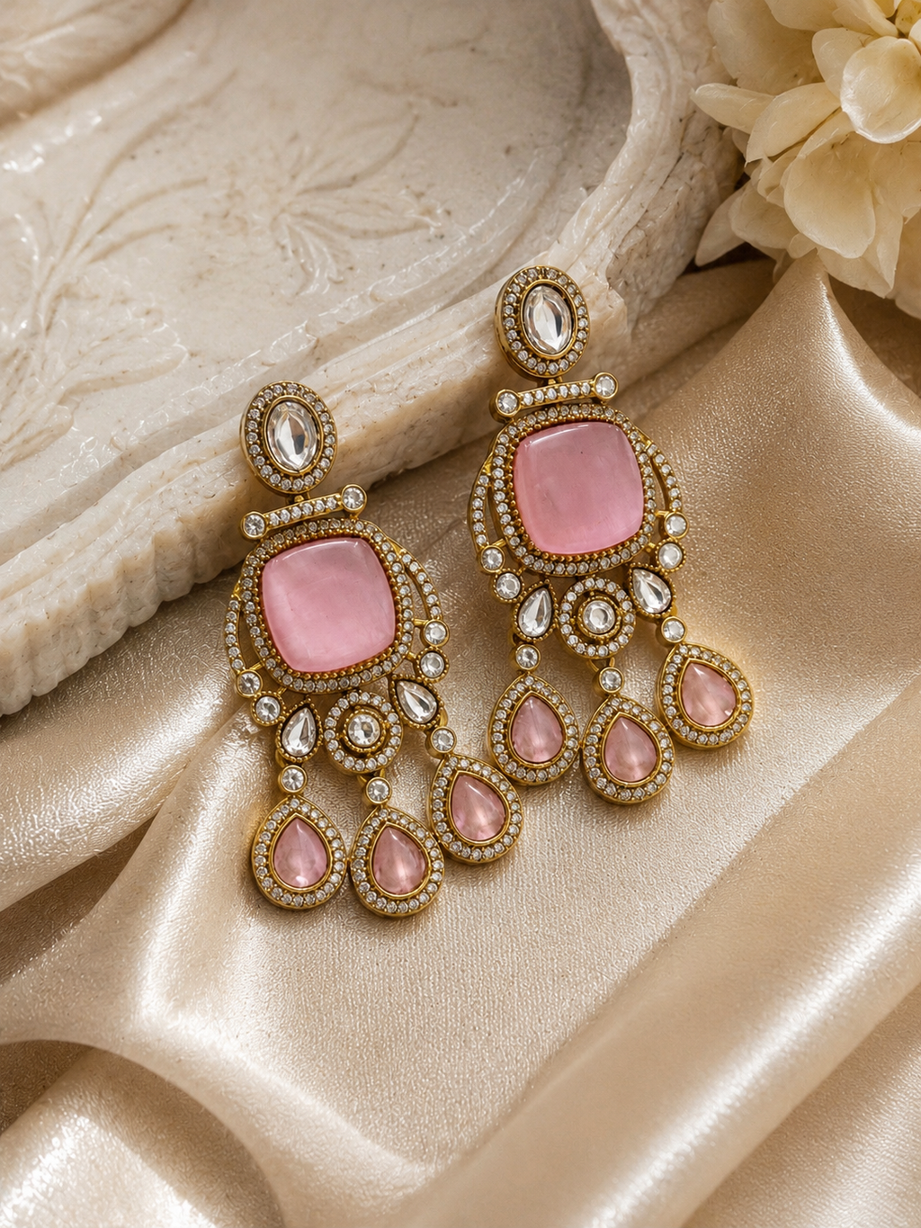 Blush Pink Naqsh Kundan Polki Danglers