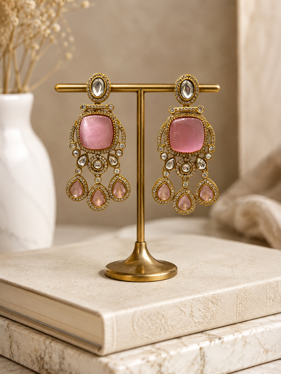 Blush Pink Naqsh Kundan Polki Danglers