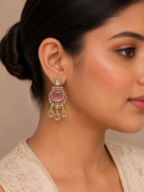 Blush Pink Naqsh Kundan Polki Danglers