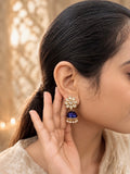 Blue Floral Kundan Jhumka Earrings with Pearl Drops