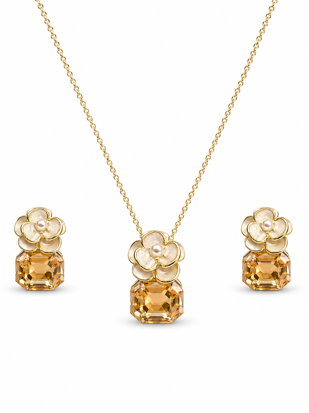 Champagne Camellia Pendant Set