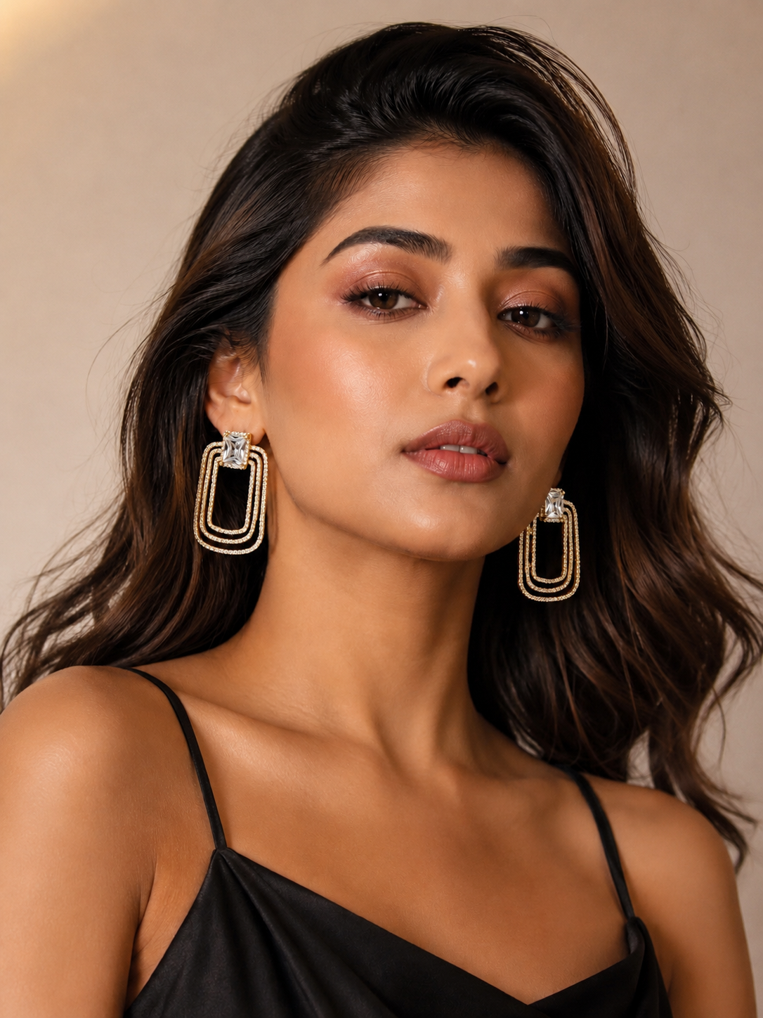 Luxe Prism Geometric American Diamond Earrings