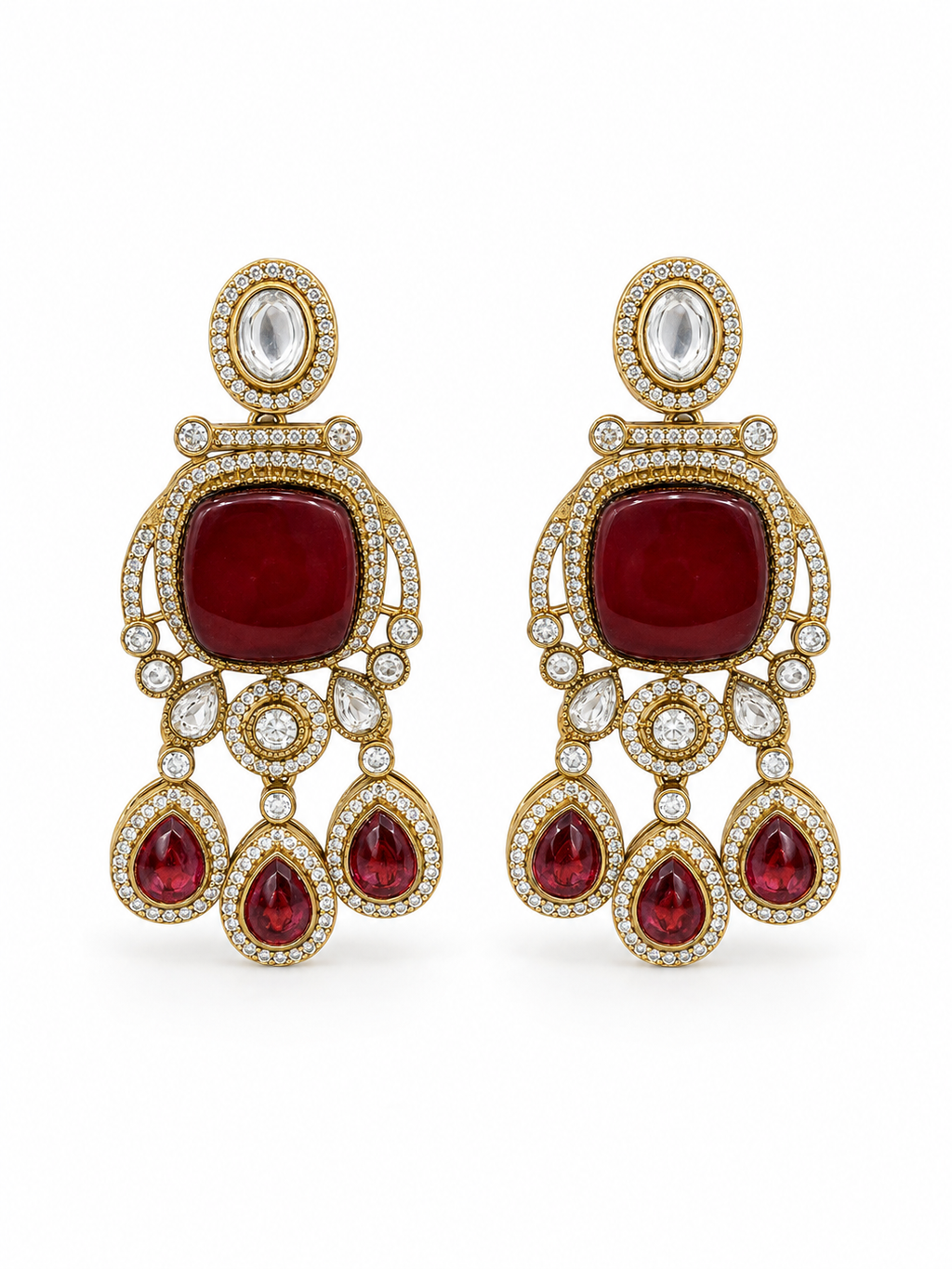 Deep Ruby Kundan Polki Danglers