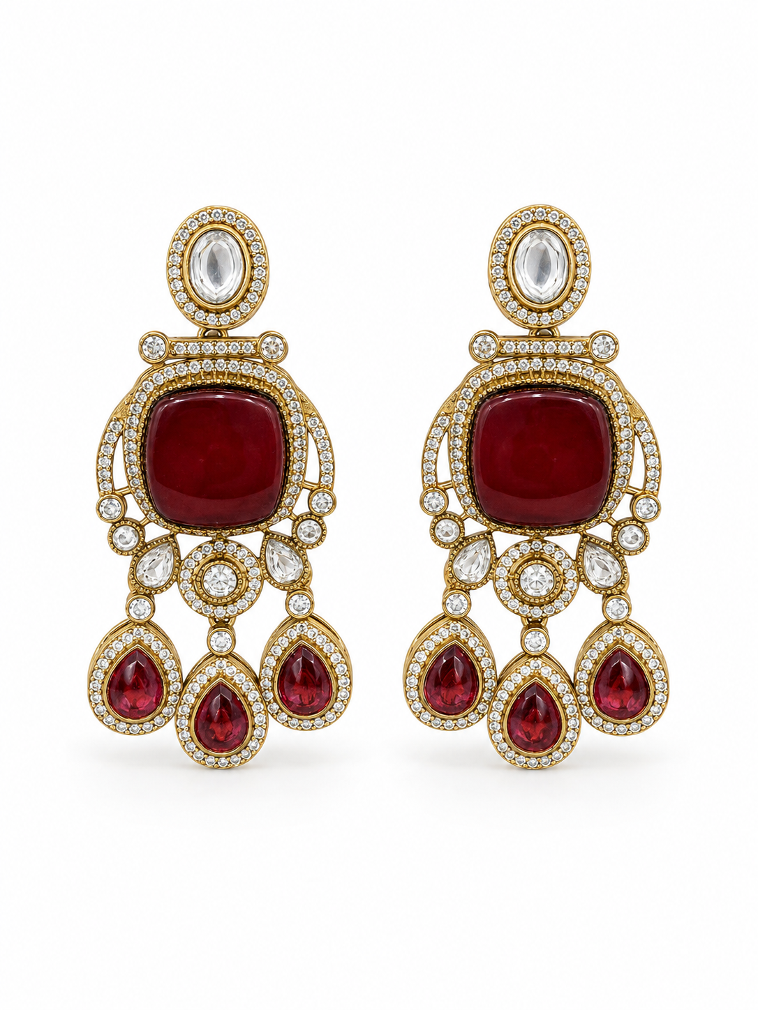 Deep Ruby Kundan Polki Danglers