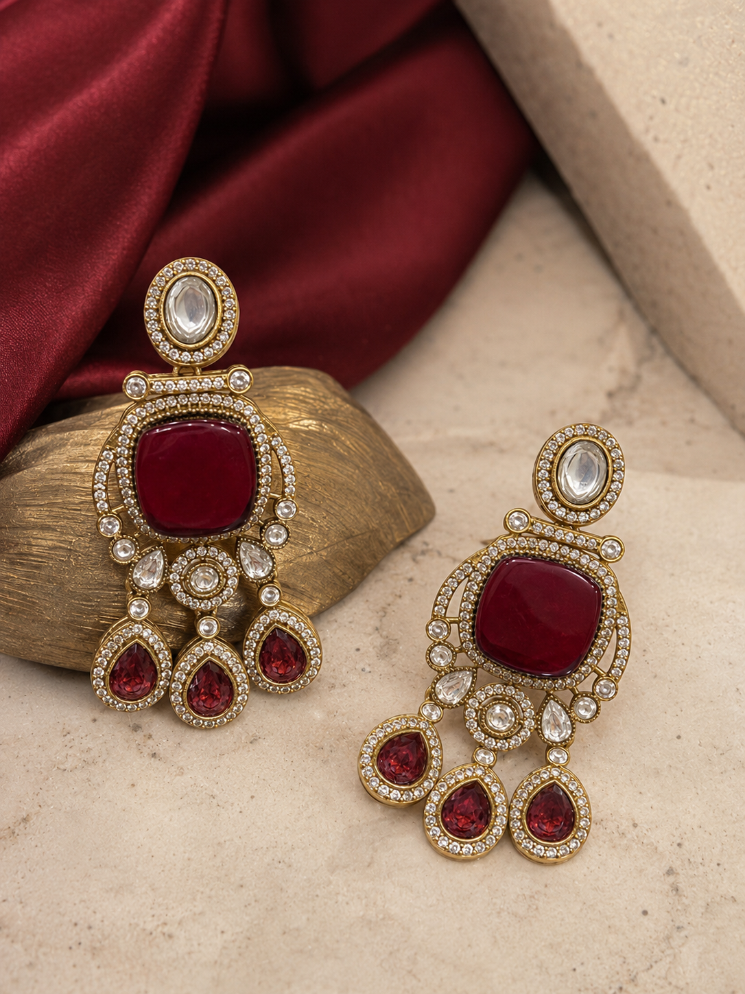 Deep Ruby Kundan Polki Danglers