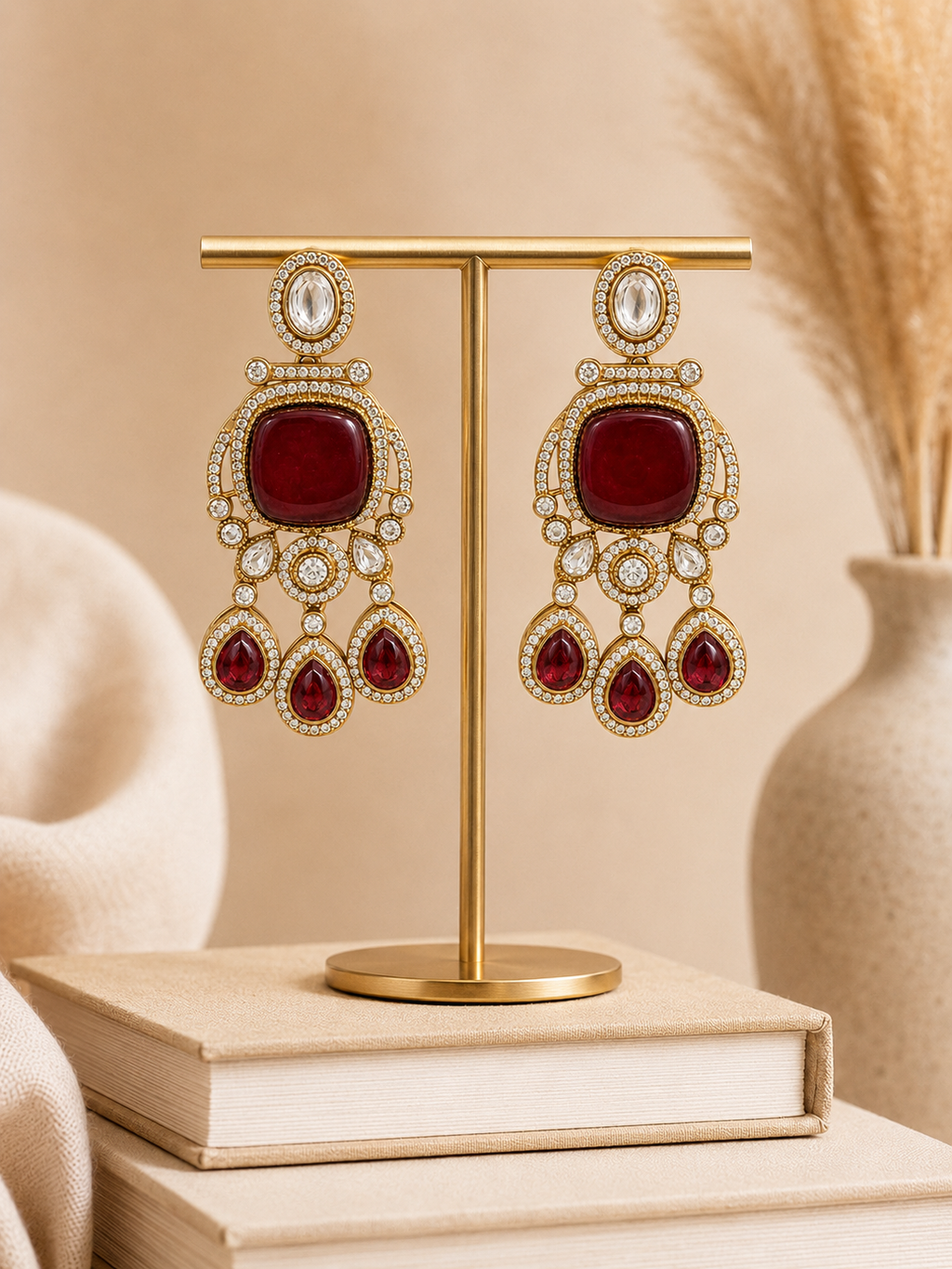 Deep Ruby Kundan Polki Danglers