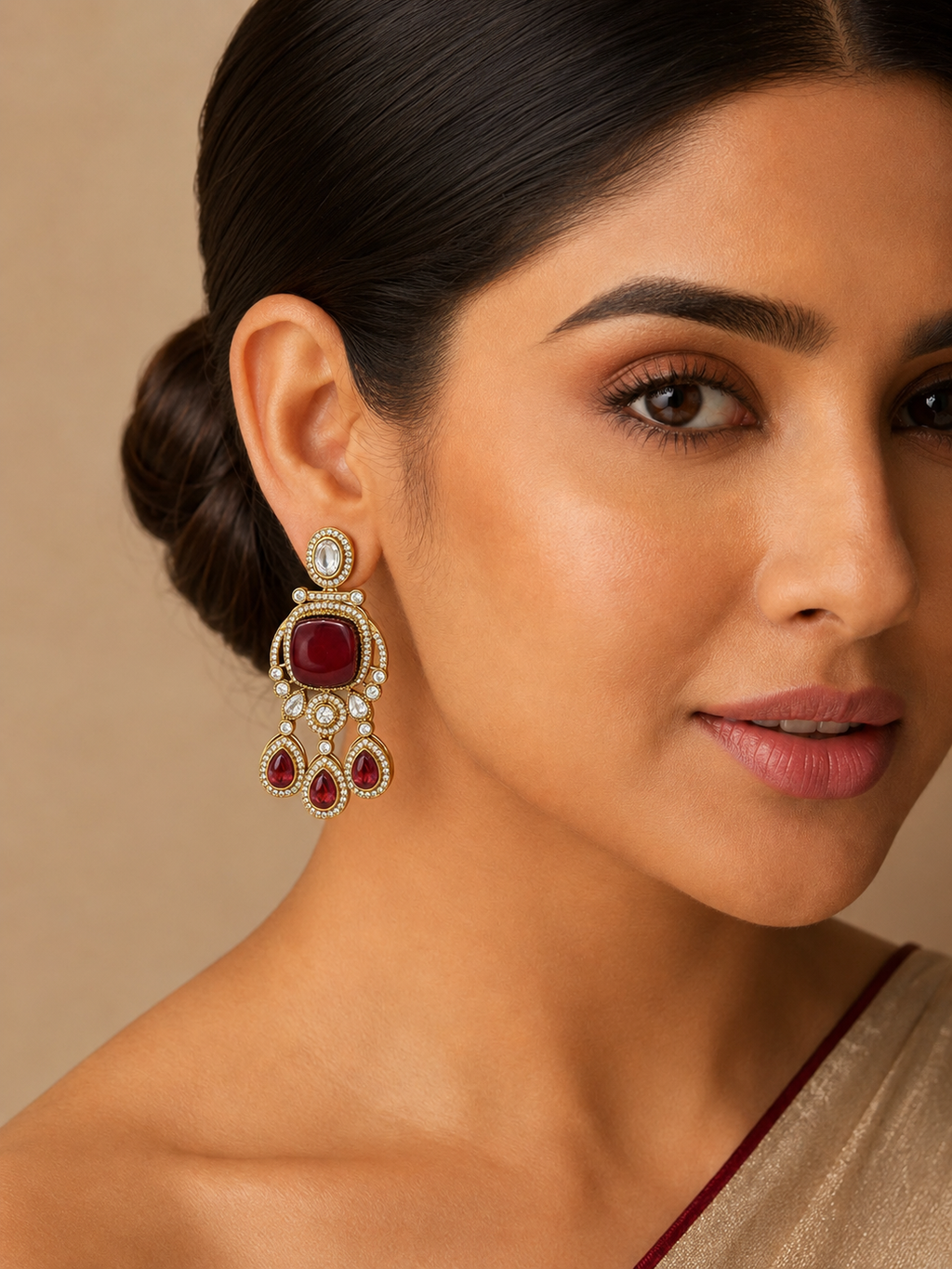 Deep Ruby Kundan Polki Danglers