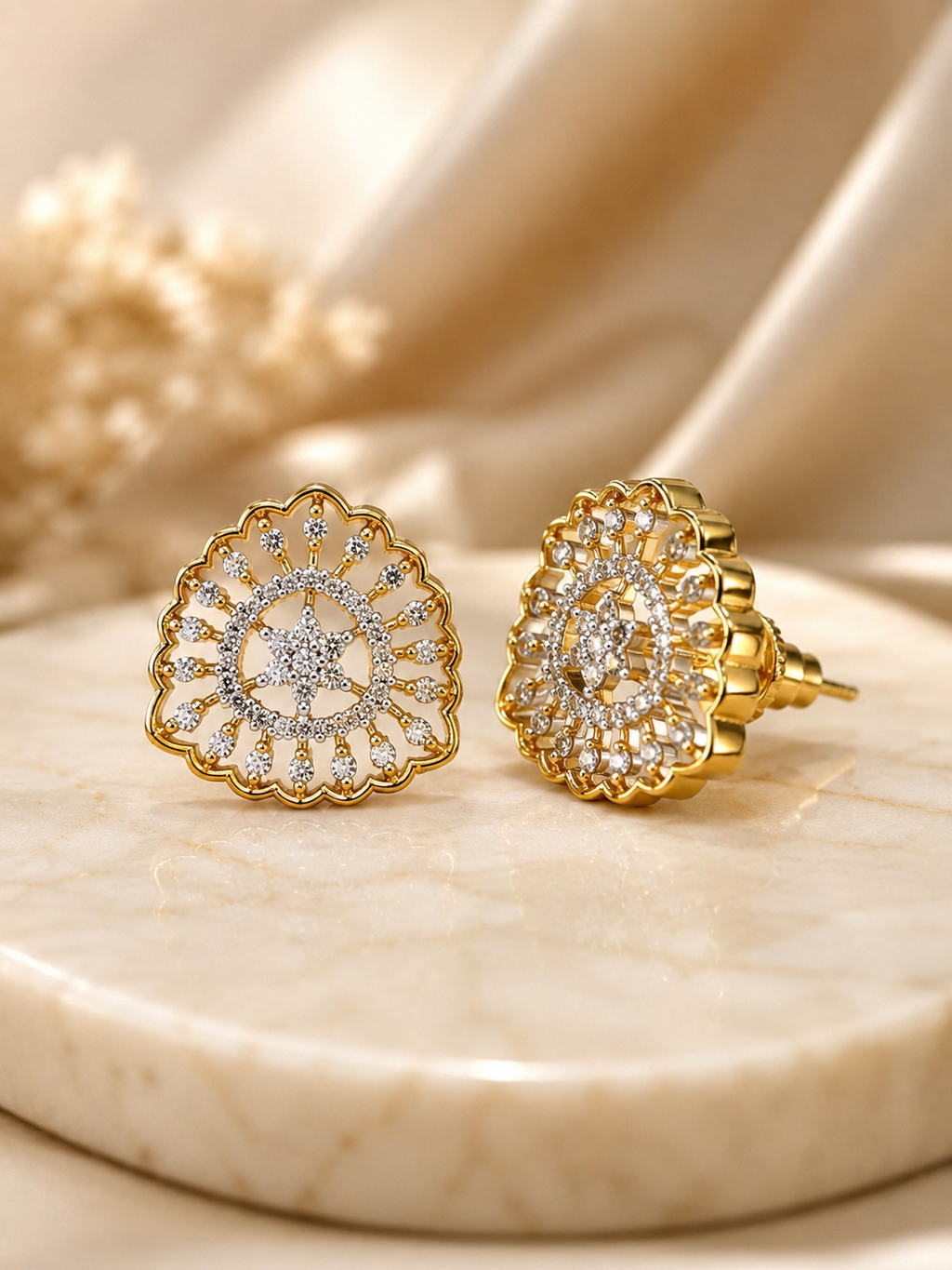 Diamond Spoke Stud Earrings