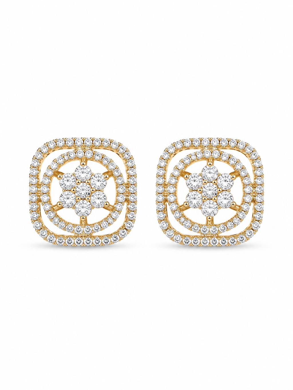 Double Frame Floral Stud Earrings