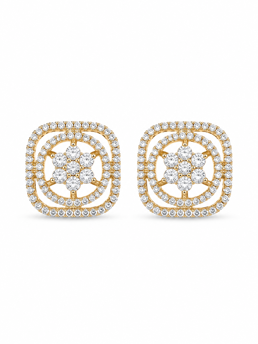 Double Frame Floral Stud Earrings