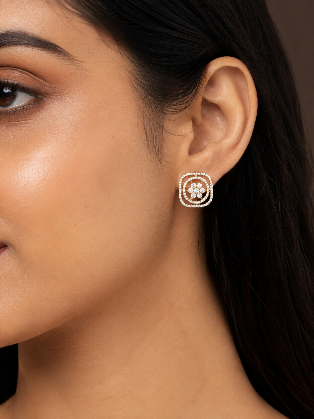 Double Frame Floral Stud Earrings