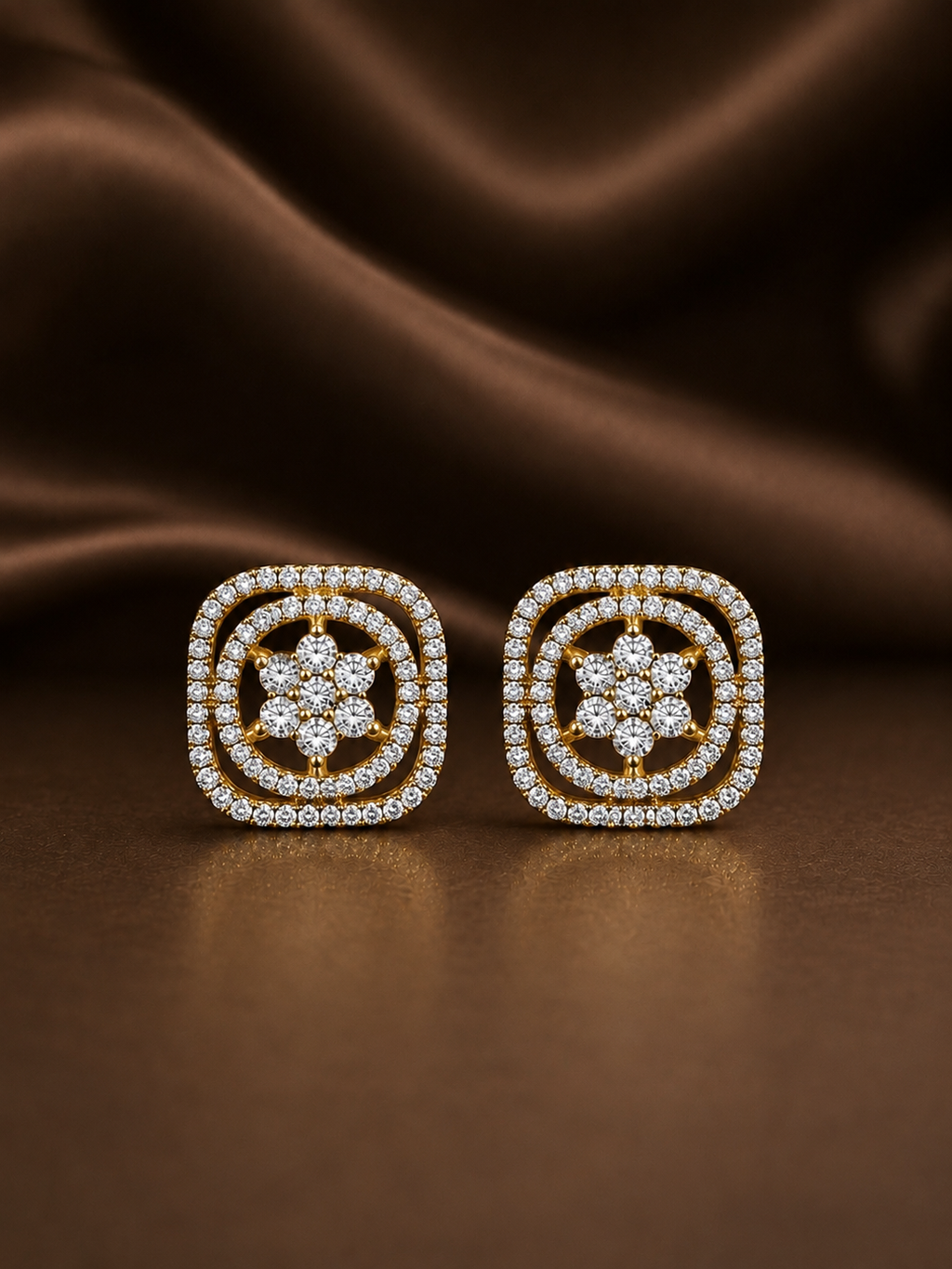 Double Frame Floral Stud Earrings