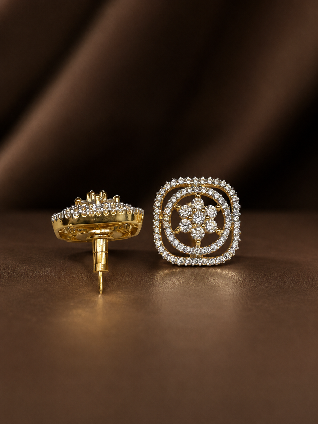 Double Frame Floral Stud Earrings