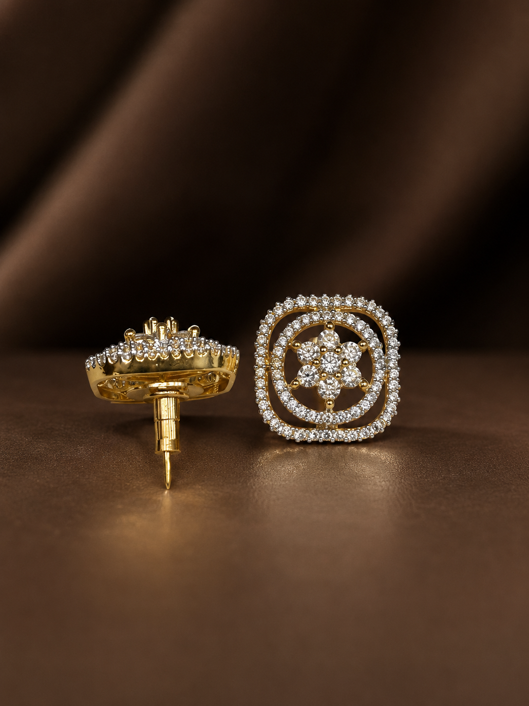 Double Frame Floral Stud Earrings