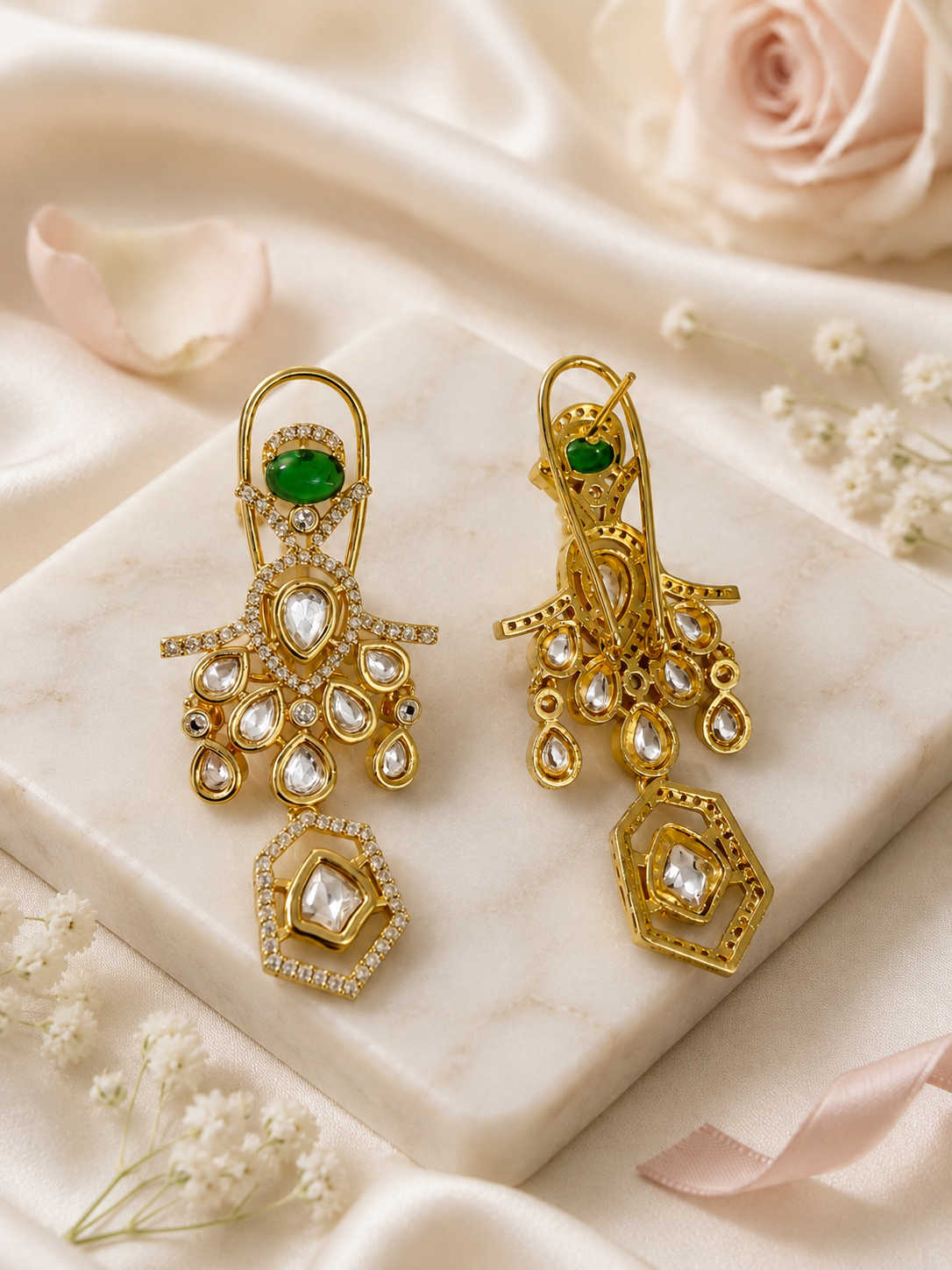 Emerald Green Ornate Statement Danglers