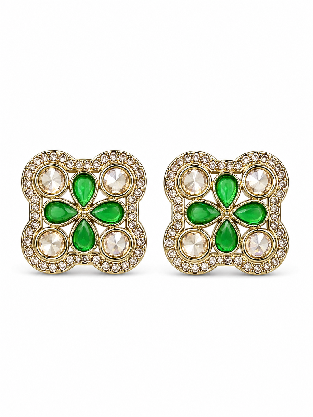 Emerald Kundan Medallion Stud Earrings
