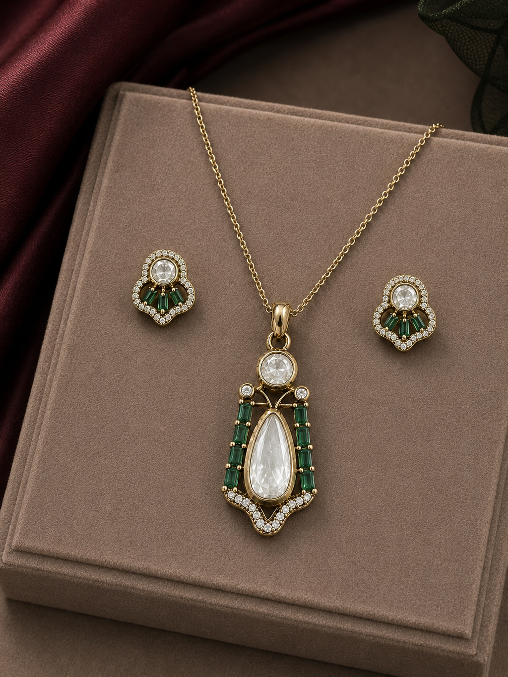 Emerald Poise Moissanite Pendant Set