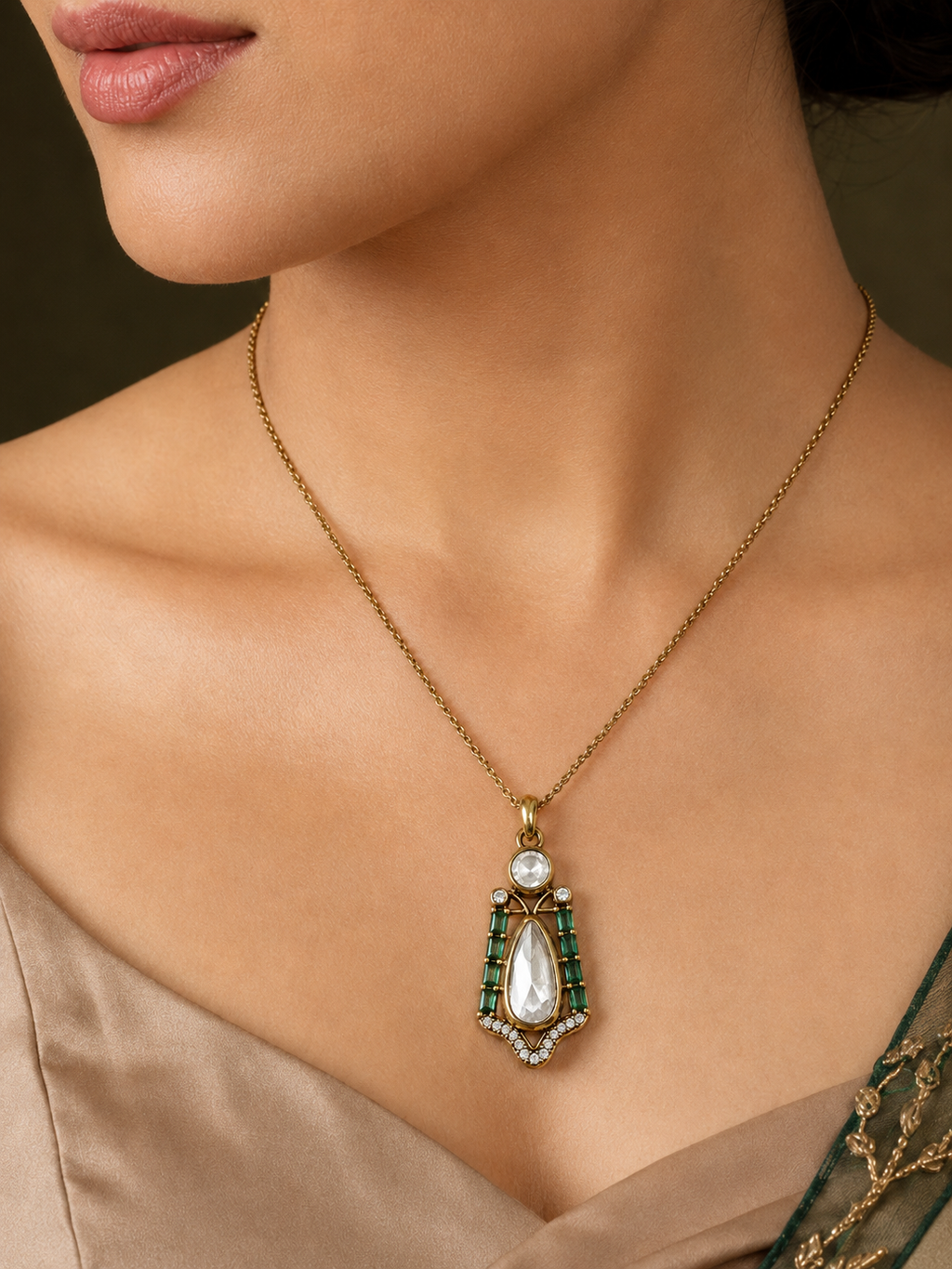 Emerald Poise Moissanite Pendant Set