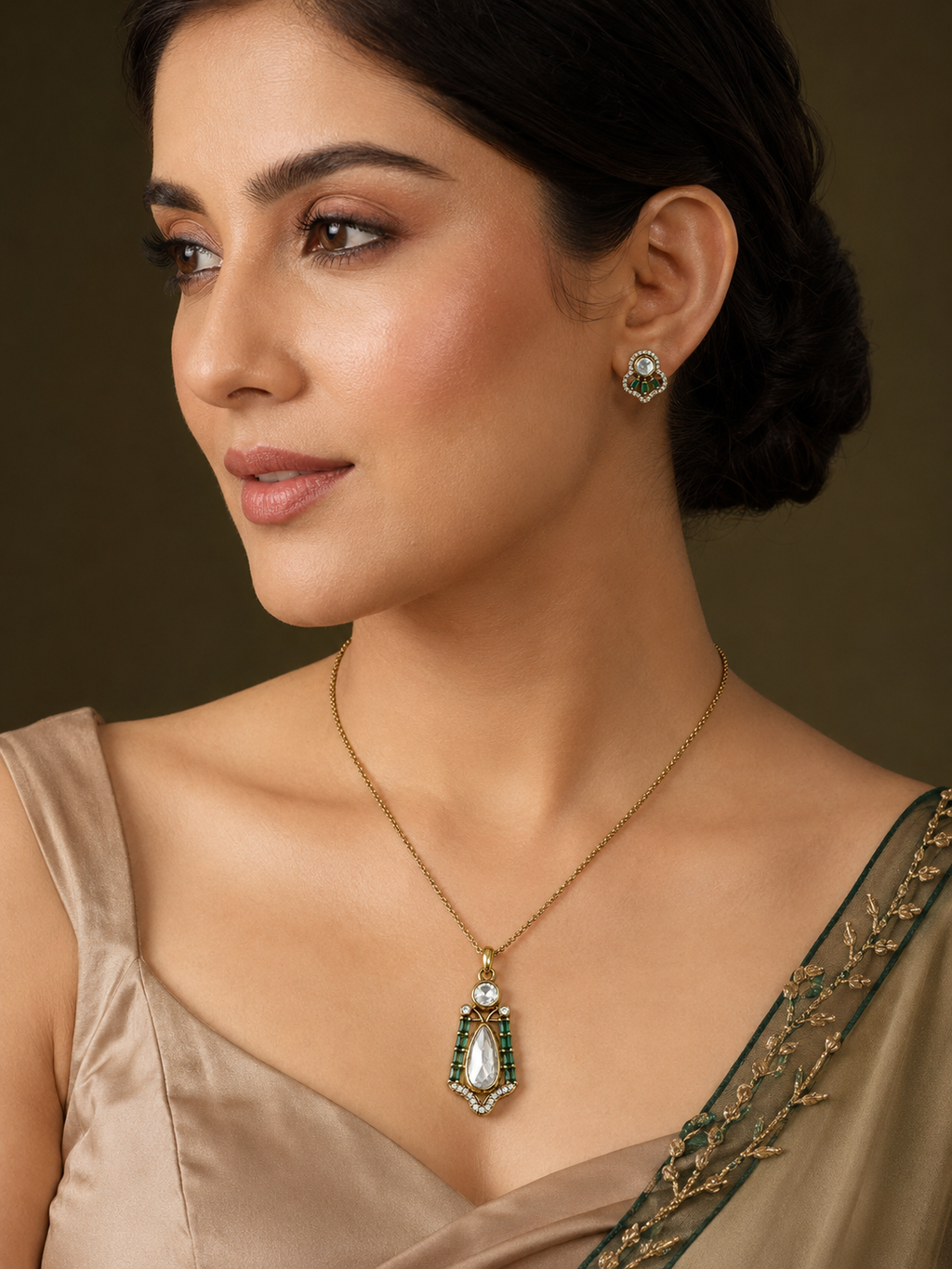 Emerald Poise Moissanite Pendant Set
