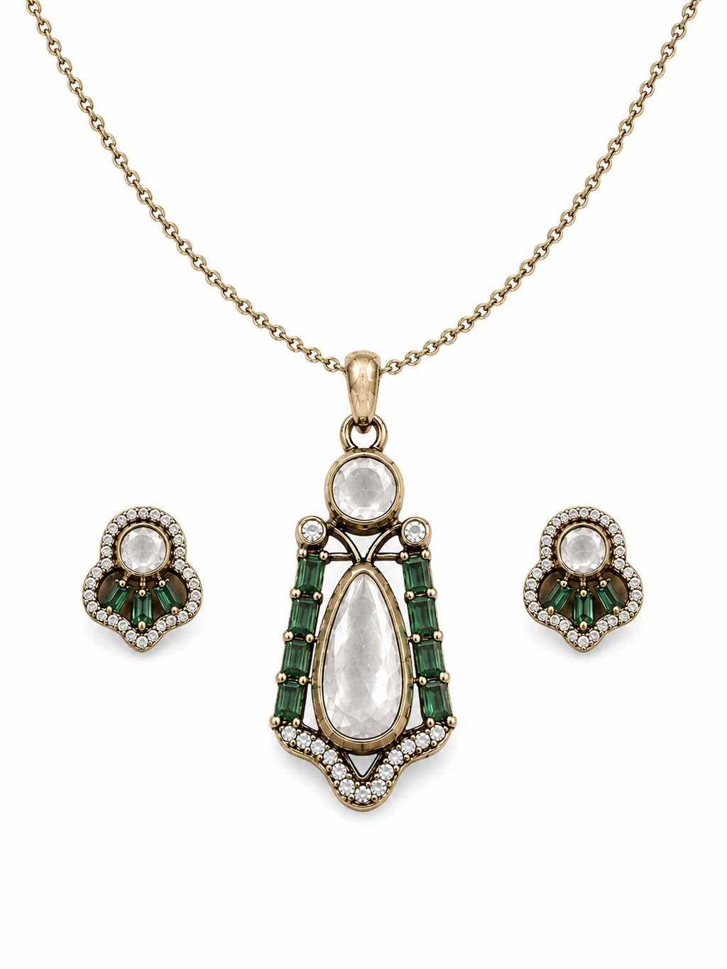 Emerald Poise Moissanite Pendant Set