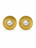 Etched Gold Pearl Stud Earrings