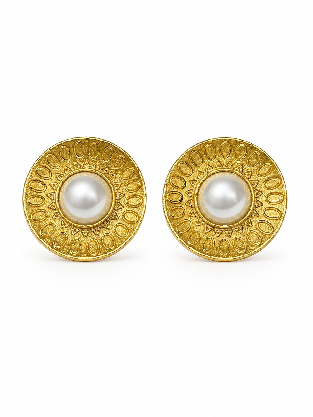 Etched Gold Pearl Stud Earrings