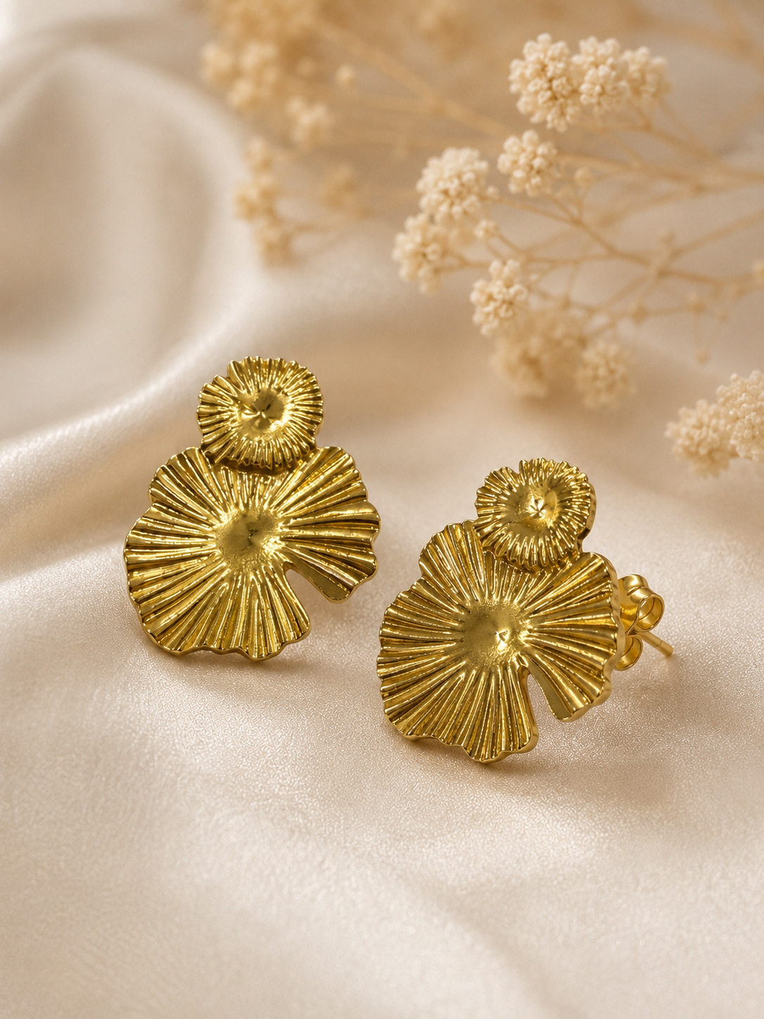 Golden Ripple Stud Earrings
