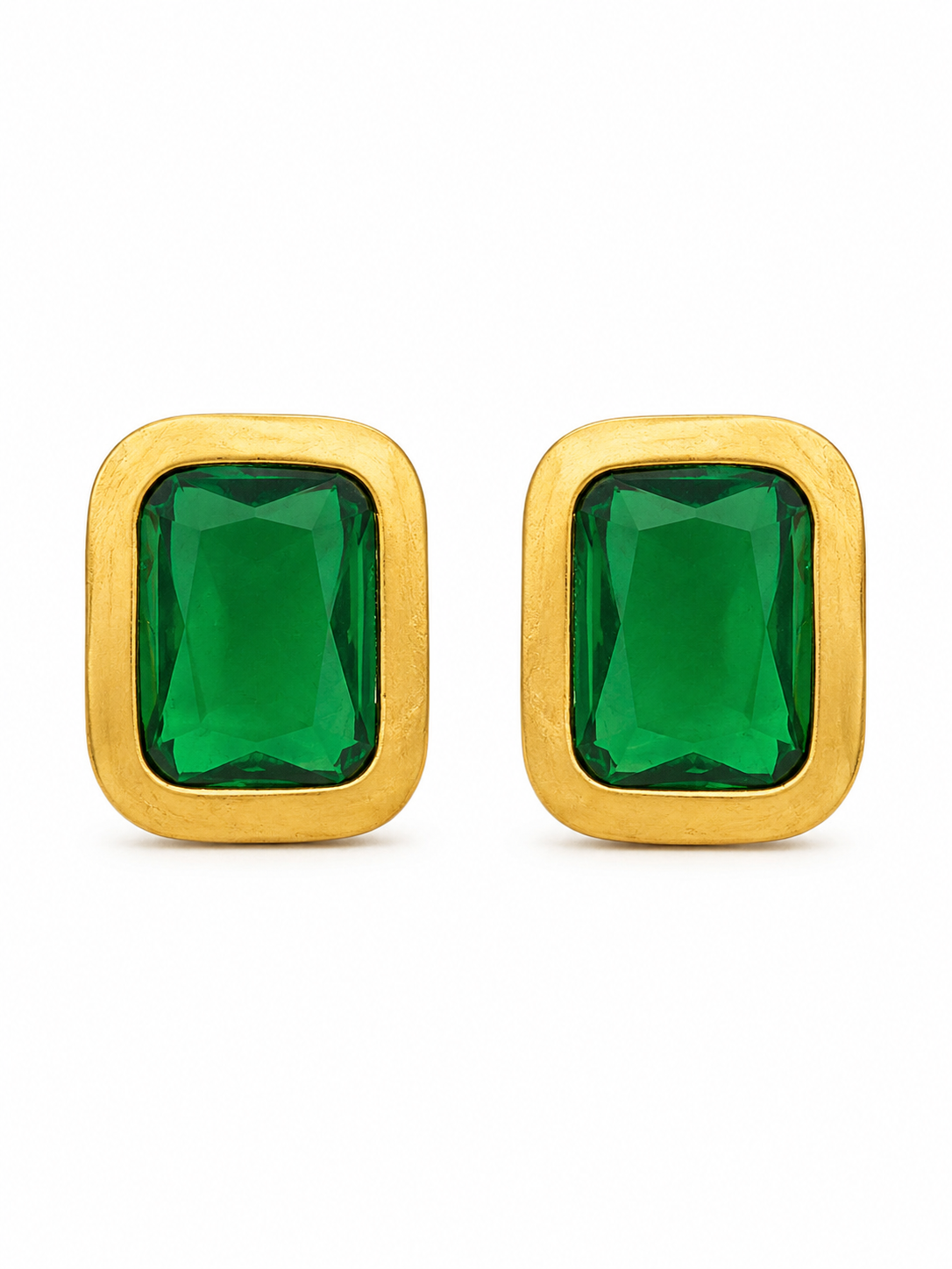 Green Emerald Frame Stud Earrings