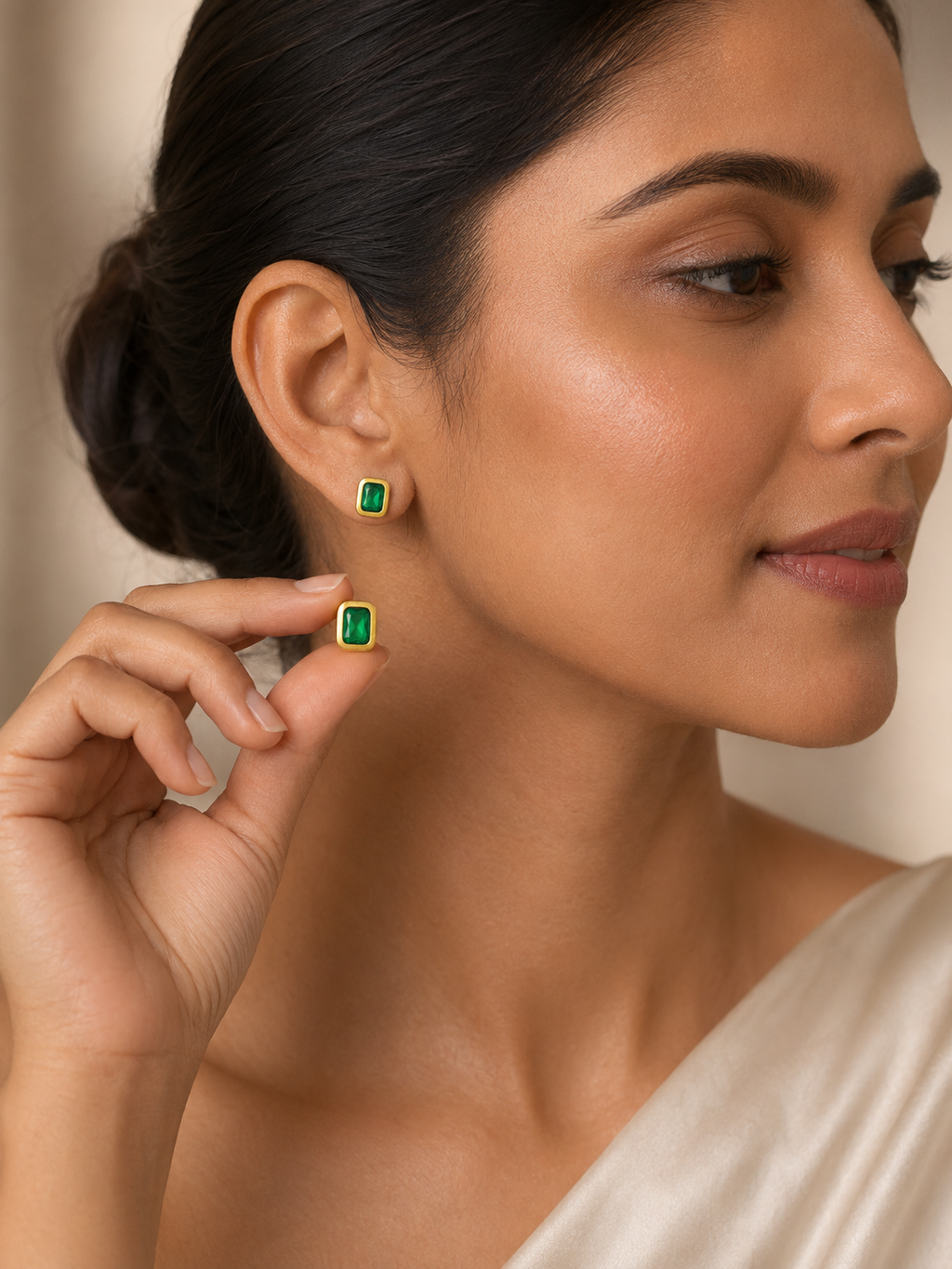 Green Emerald Frame Stud Earrings