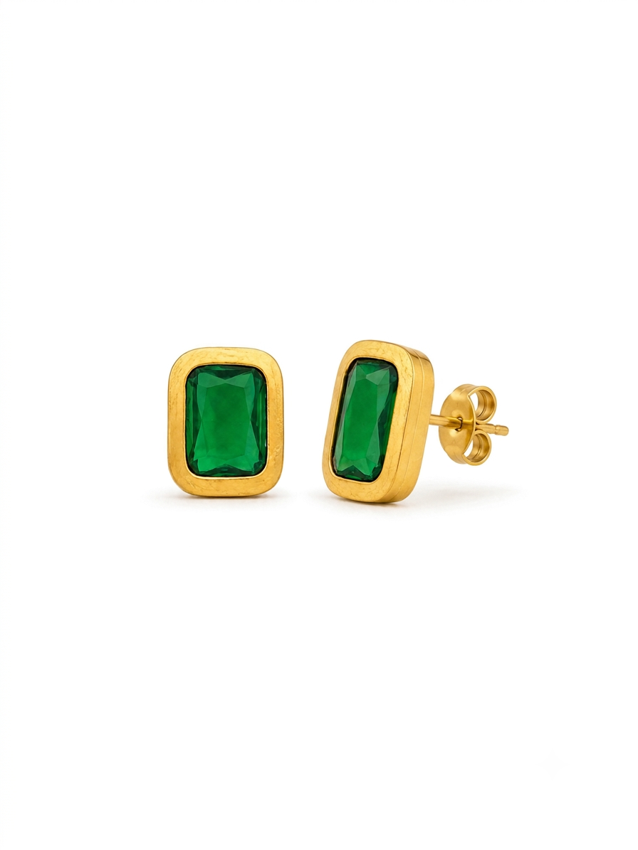 Green Emerald Frame Stud Earrings
