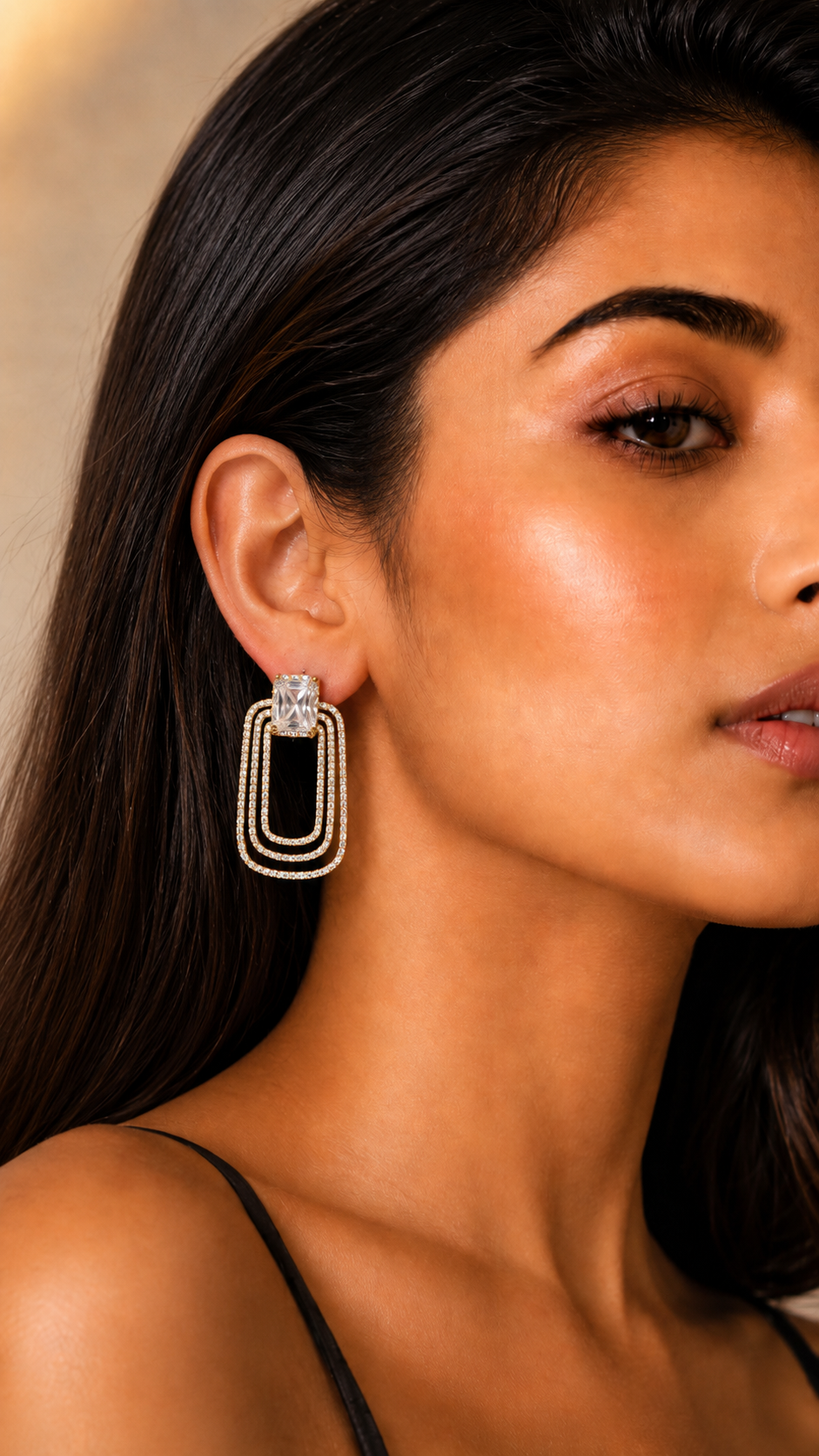 Luxe Prism Geometric American Diamond Earrings