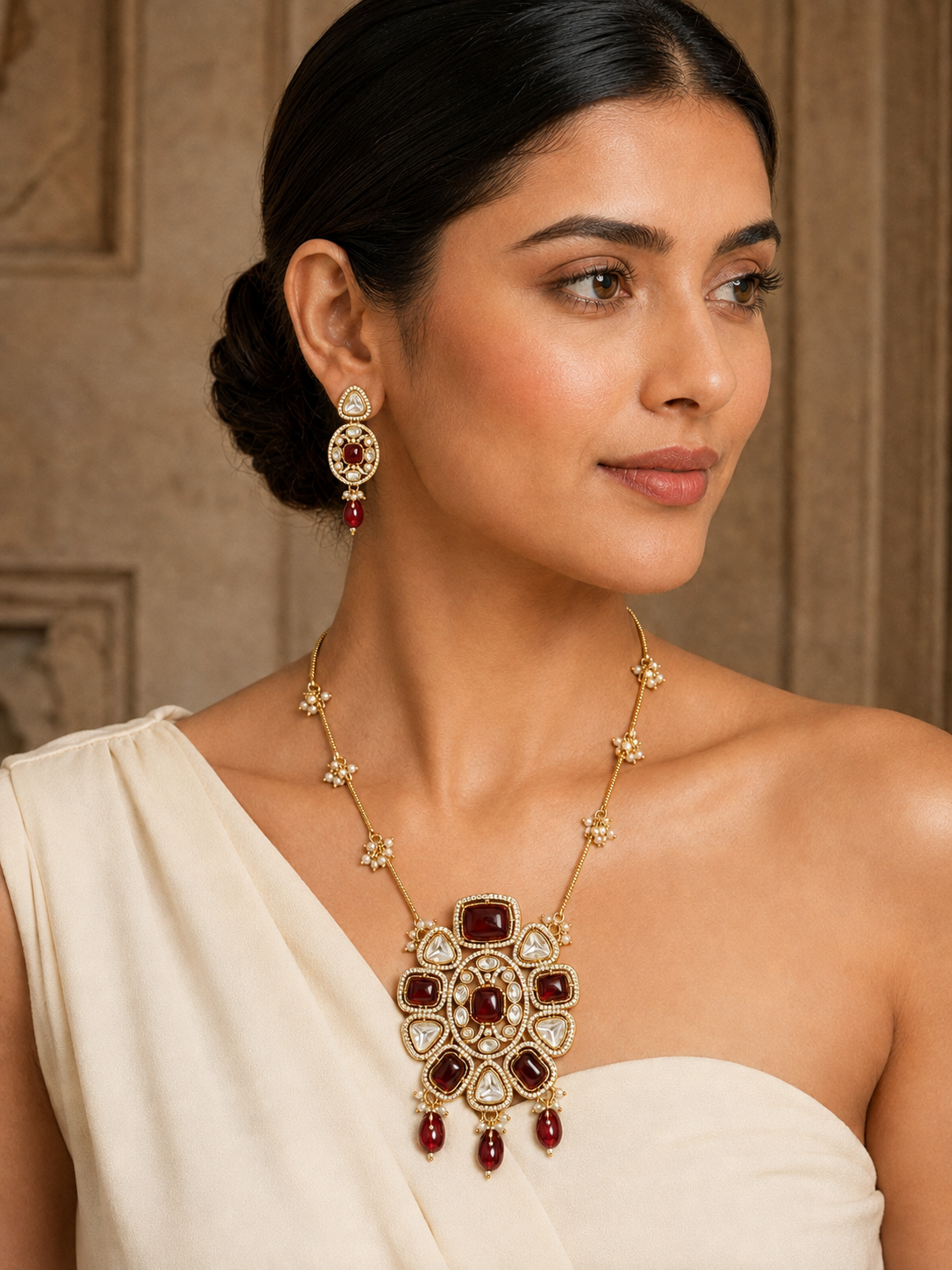 Shringar Ruby Red Kundan Necklace Set