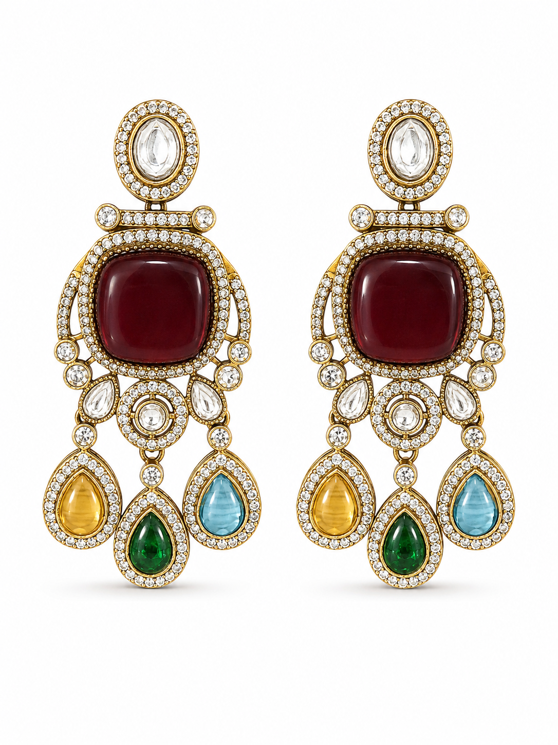 Navaratna Naqsh Kundan Polki Danglers