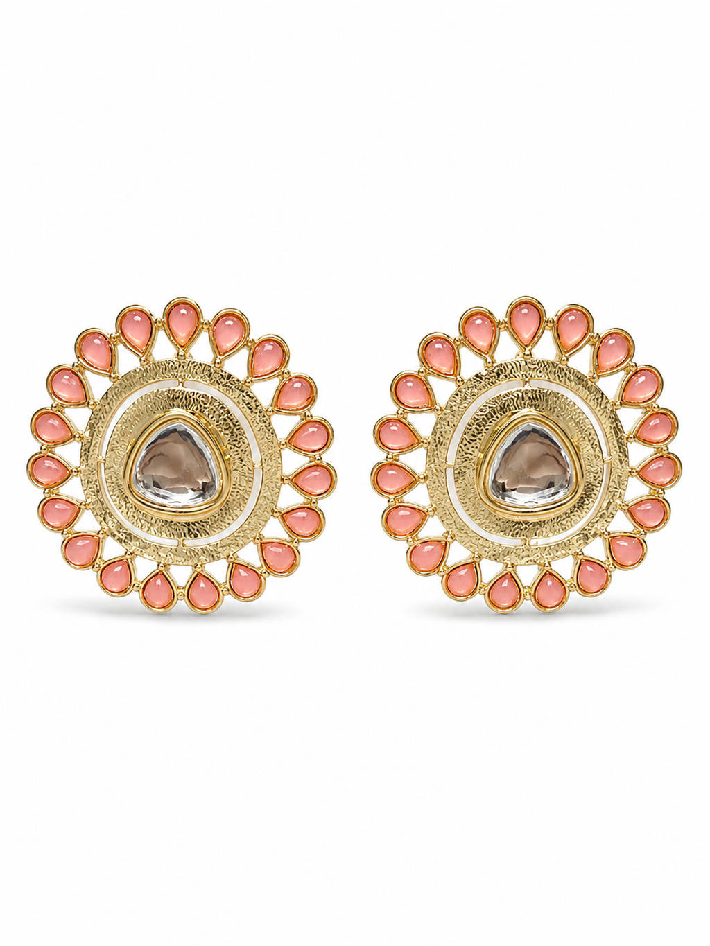 Kundan Mandala Statement Studs - Peach