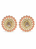 Kundan Mandala Statement Studs - Peach