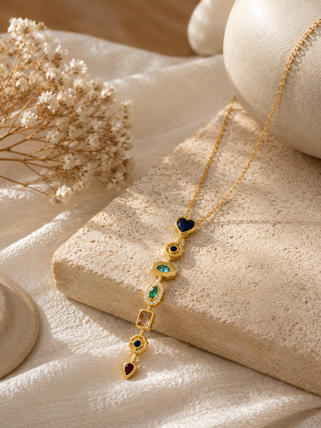 Multicolour Gemline Drop Necklace