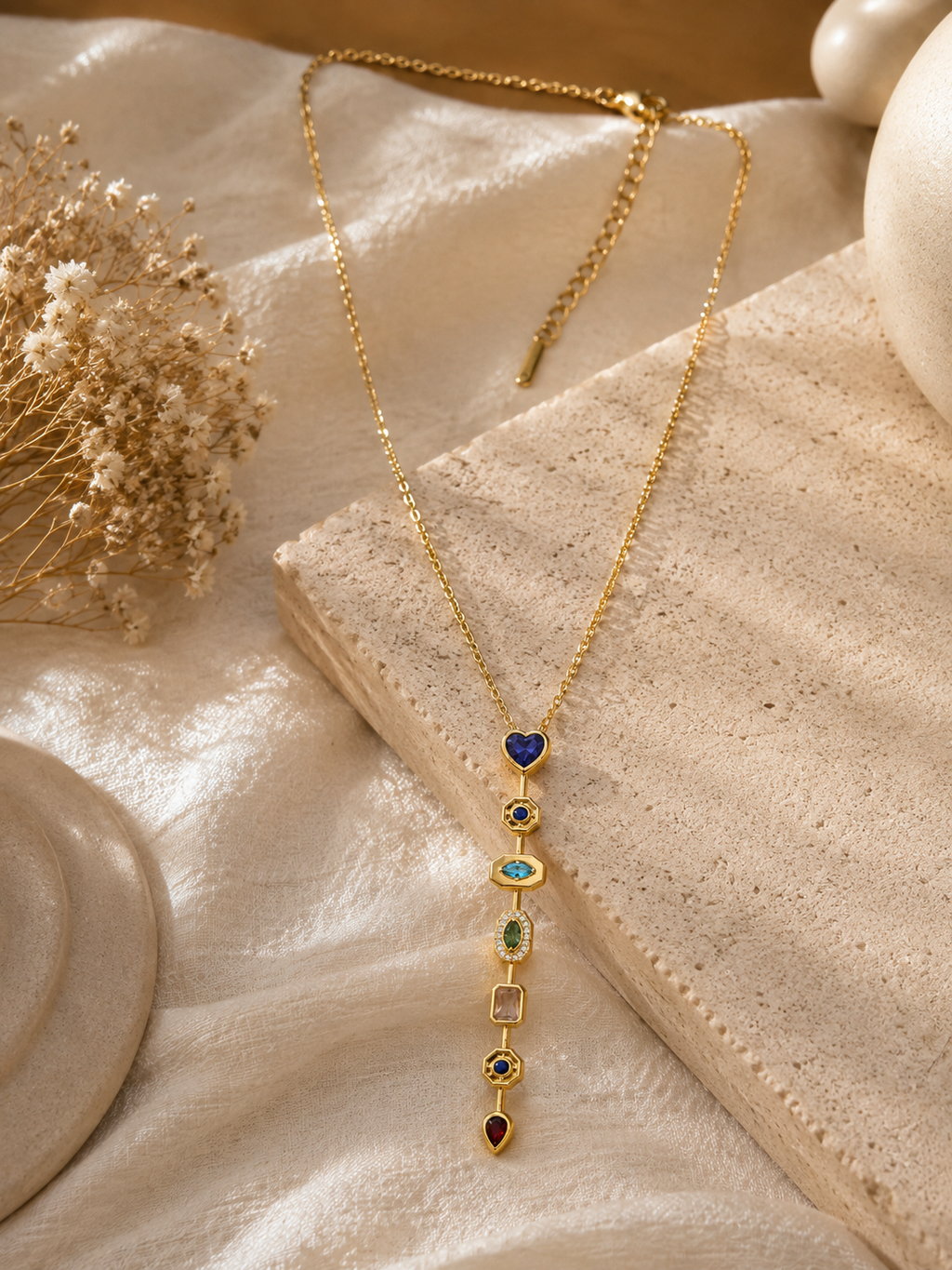 Multicolour Gemline Drop Necklace