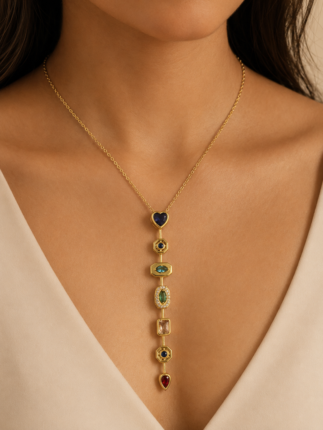 Multicolour Gemline Drop Necklace