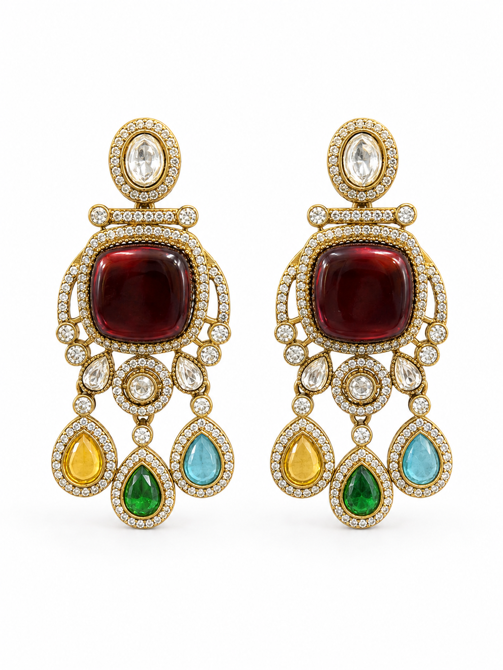 Navaratna Naqsh Kundan Polki Danglers