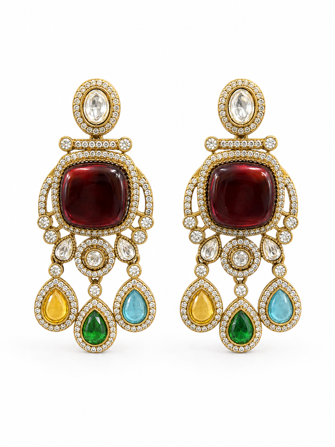 Navaratna Naqsh Kundan Polki Danglers