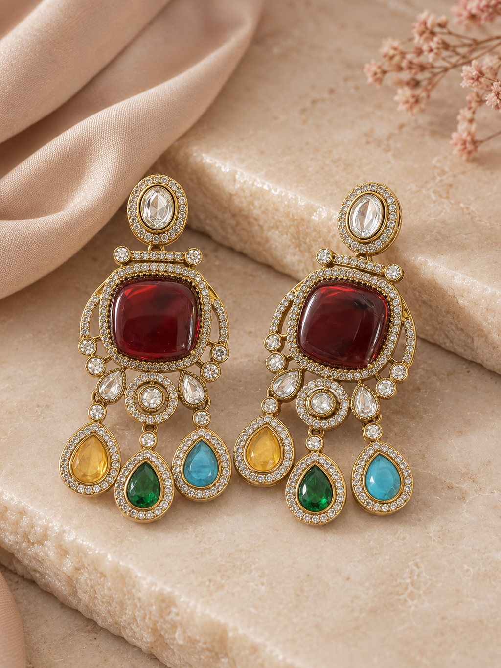 Navaratna Naqsh Kundan Polki Danglers