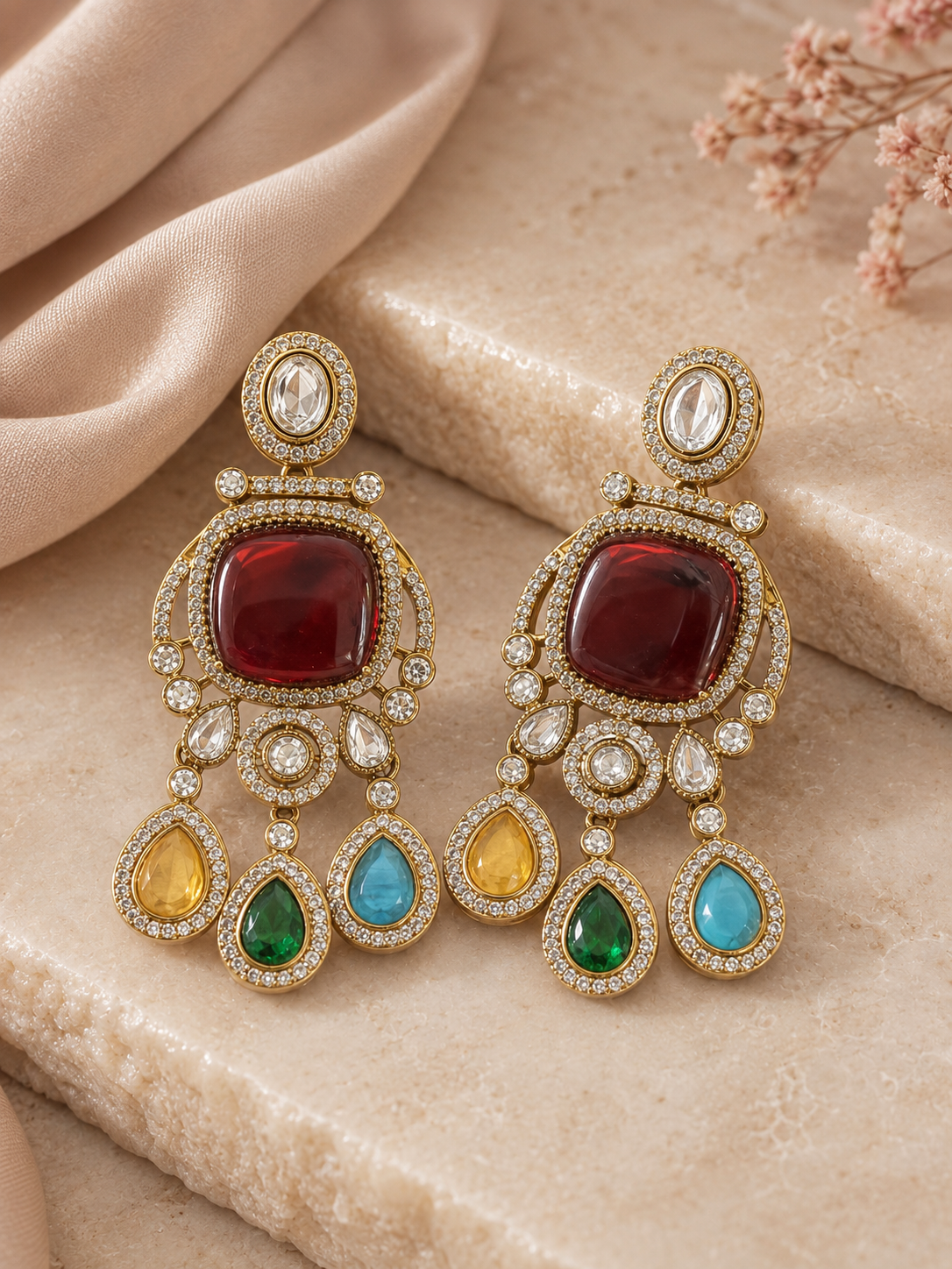 Navaratna Naqsh Kundan Polki Danglers