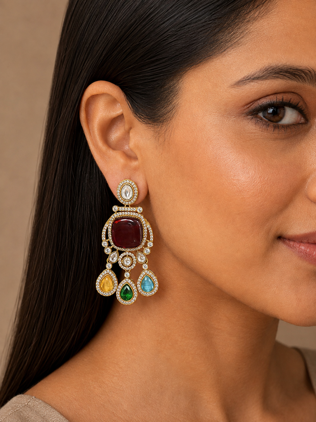 Navaratna Naqsh Kundan Polki Danglers